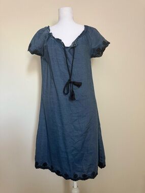 Losan Blue Peasant Dress with Tie Neck NWT size small